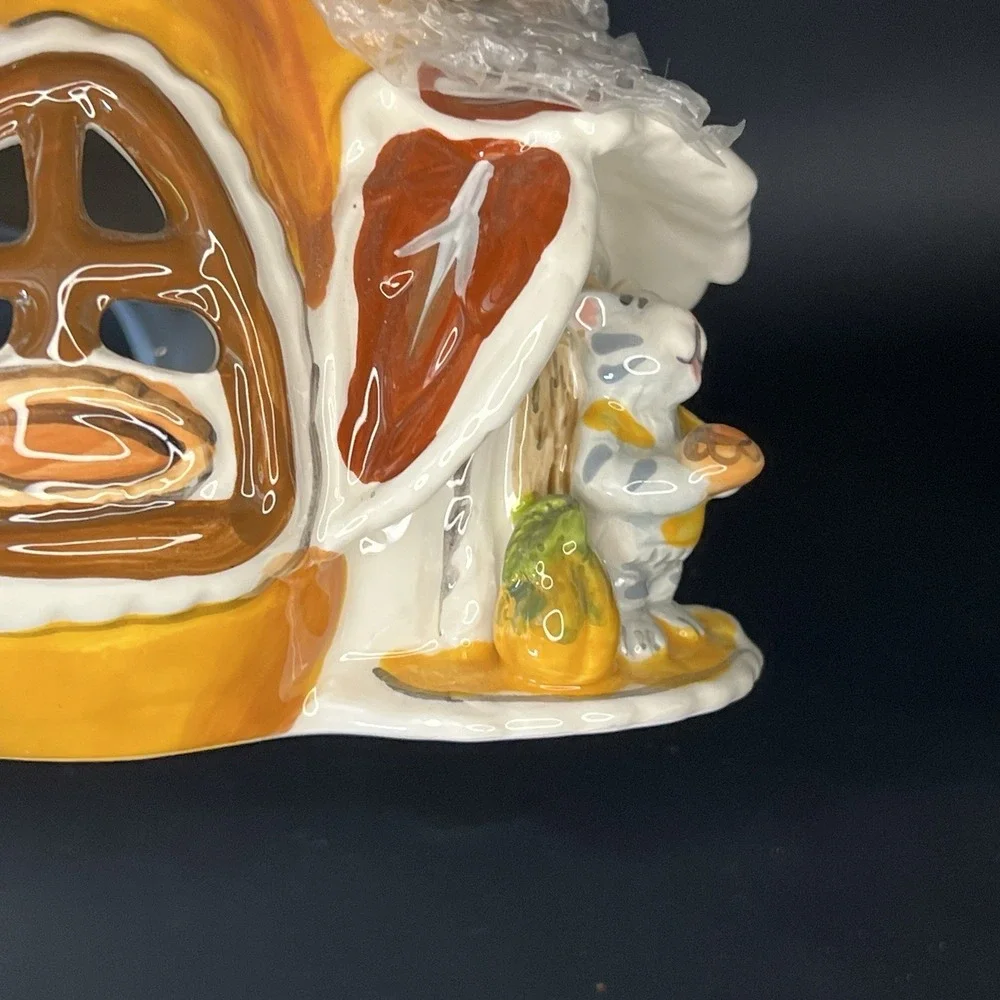Blue Sky Clayworks Pumpkin Pie Cottage Cat‎ Kitty House Tealight Candle 2018